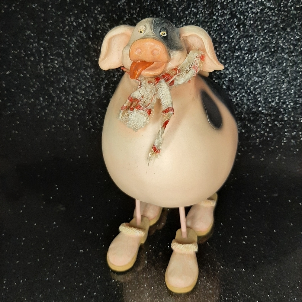 Pig Wearing Scarf and Clogs Piggy Bank.